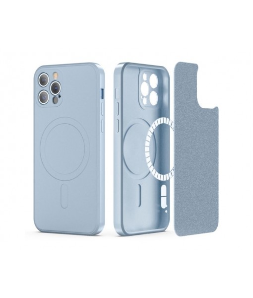 Husa iPhone 12 Pro, cu functie Magsafe, interior Alcantara, Blue